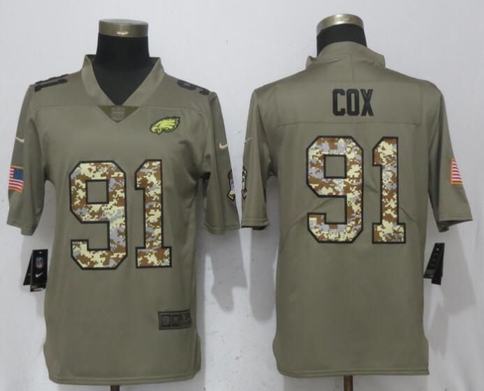 Men Philadelphia Eagles #91 Cox Olive Camo Carson Salute to Service Nike Limited NFL Jerseys